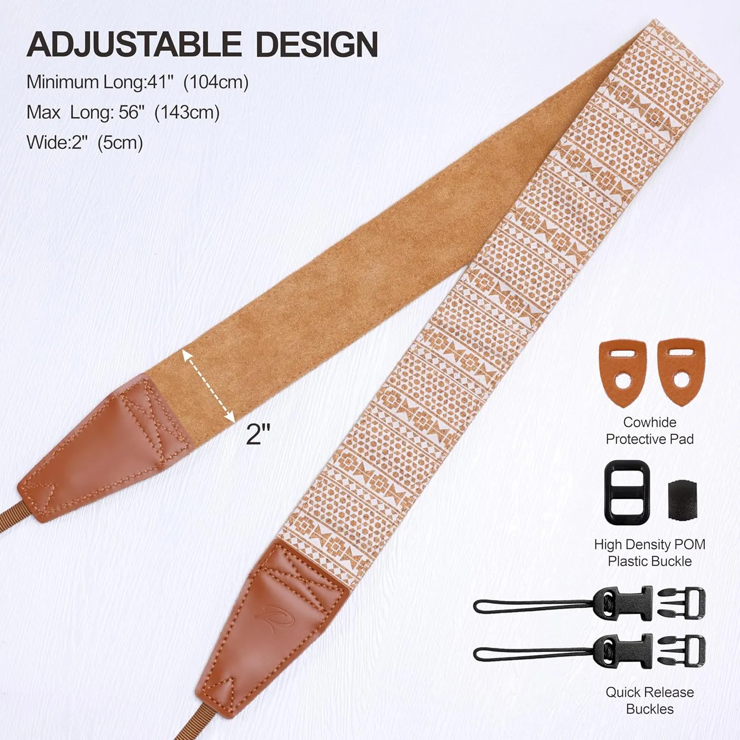 Padwa Lifestyle Cork Camera Strap - 2" Top Layer Cowhide Head Camera Straps for Photographers,Natural Log Crackle Art Print Style,Soft Chamois Velvet Padded Strap Quick Release fits All Cameras