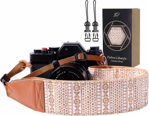 Padwa Lifestyle Cork Camera Strap - 2" Top Layer Cowhide Head Camera Straps for Photographers,Natural Log Crackle Art Print Style,Soft Chamois Velvet Padded Strap Quick Release fits All Cameras