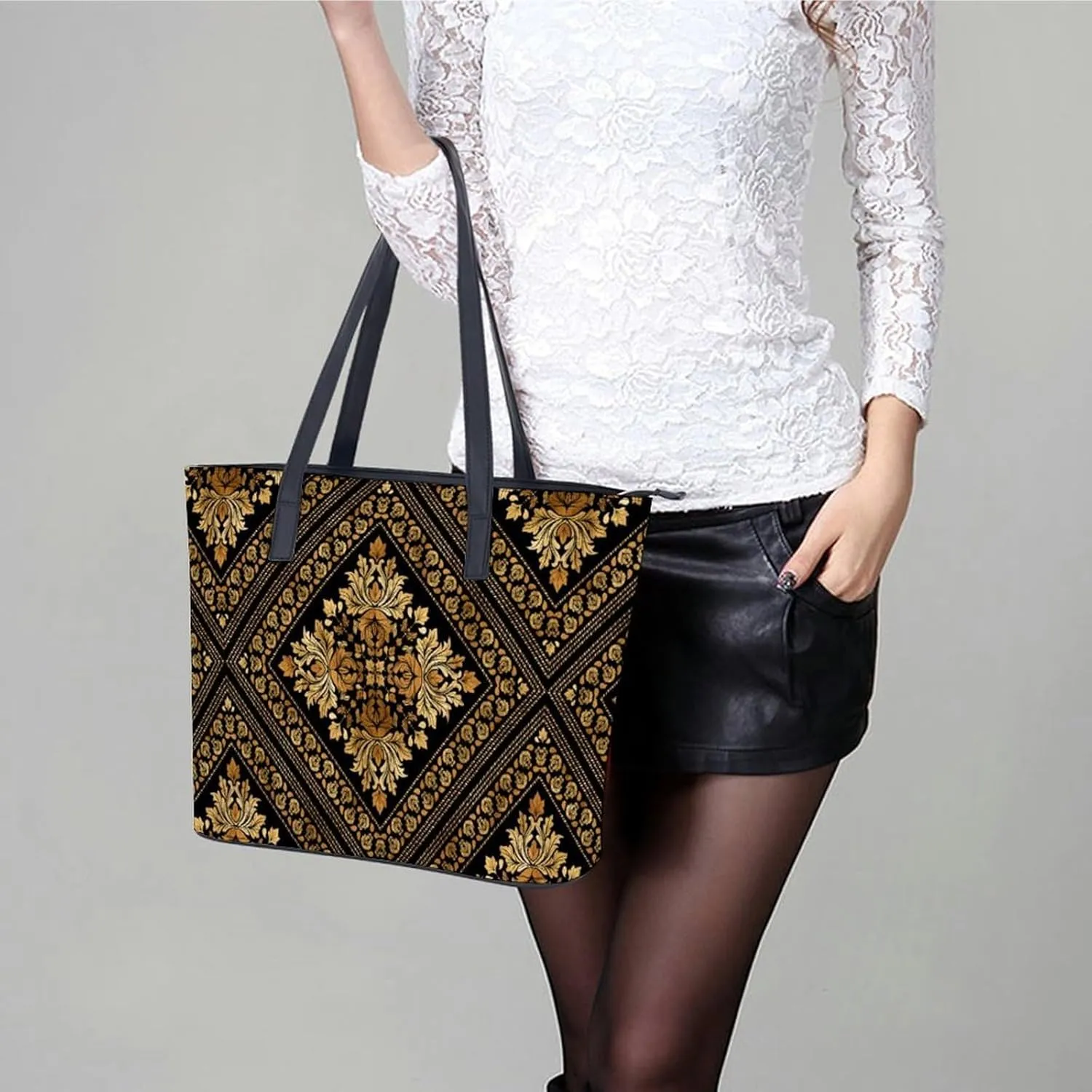 Paisley A Leather Handbag with Large Capacity And Portability