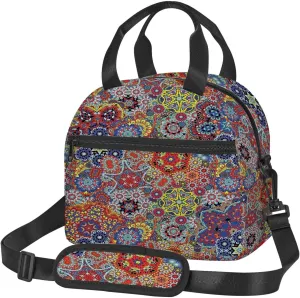 Paisley Print,Lunch Box for Women,Vintage Paisley Motif Cultural Eastern,Insulated Lunch Bag Women with Adjustable Shoulder Strap,Cute Lunch Tote Bag for Work,Picnic,Camping,Blue And Red
