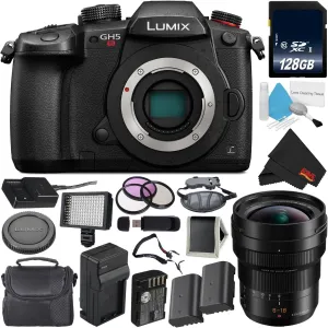 Panasonic Lumix DC-GH5S Mirrorless Micro Four Thirds Digital Camera International Version   Panasonic 8-18mm f/2.8-4 Lens   128GB Class 10 Memory Card Bundle