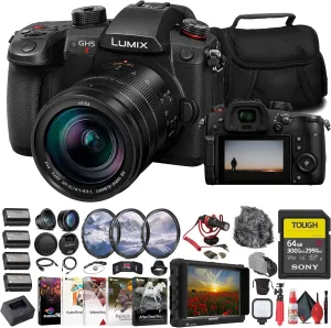Panasonic Lumix GH5 II Mirrorless Camera with 12-60mm Lens (DC-GH5M2LK)   4K Monitor   Sony 64GB Tough SD Card   Filter Kit   Wide Angle Lens   Telephoto Lens   Lens Hood   Charger   More (Renewed)