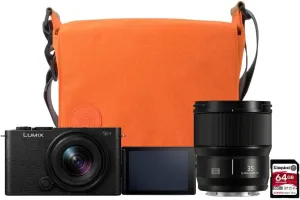 Panasonic Lumix S9N Full-Frame Mirrorless Camera with Lumix S9 1840 Lens Kit (Black) Bundle with Panasonic Lumix S 35mm f1.8 (L-Mount), 64GB SD Card, and DSLR Camera Bag (Amber) (4 Items)
