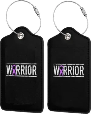 Pancreatic Cancer Warrior Awareness Ribbon 2 Leather Luggage Tags for Bags Gifts for Men Women4