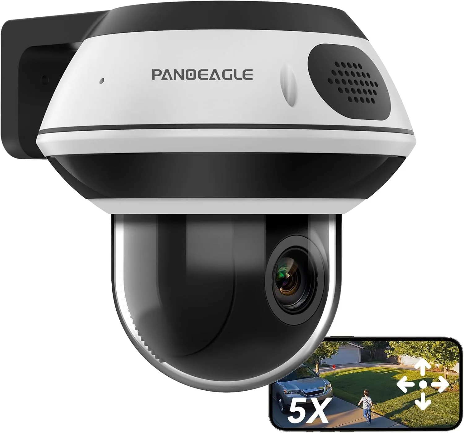 PANOEAGLE 4K 8MP Dome PTZ Camera Outdoor, Compatible with Hik-Vision, 2.7~13.5mm Motorized Lens with 5X Optical Zoom,AI Motion Detection, Two Way Audio＆IR Night Vision, 512GB SD Slot, IP67