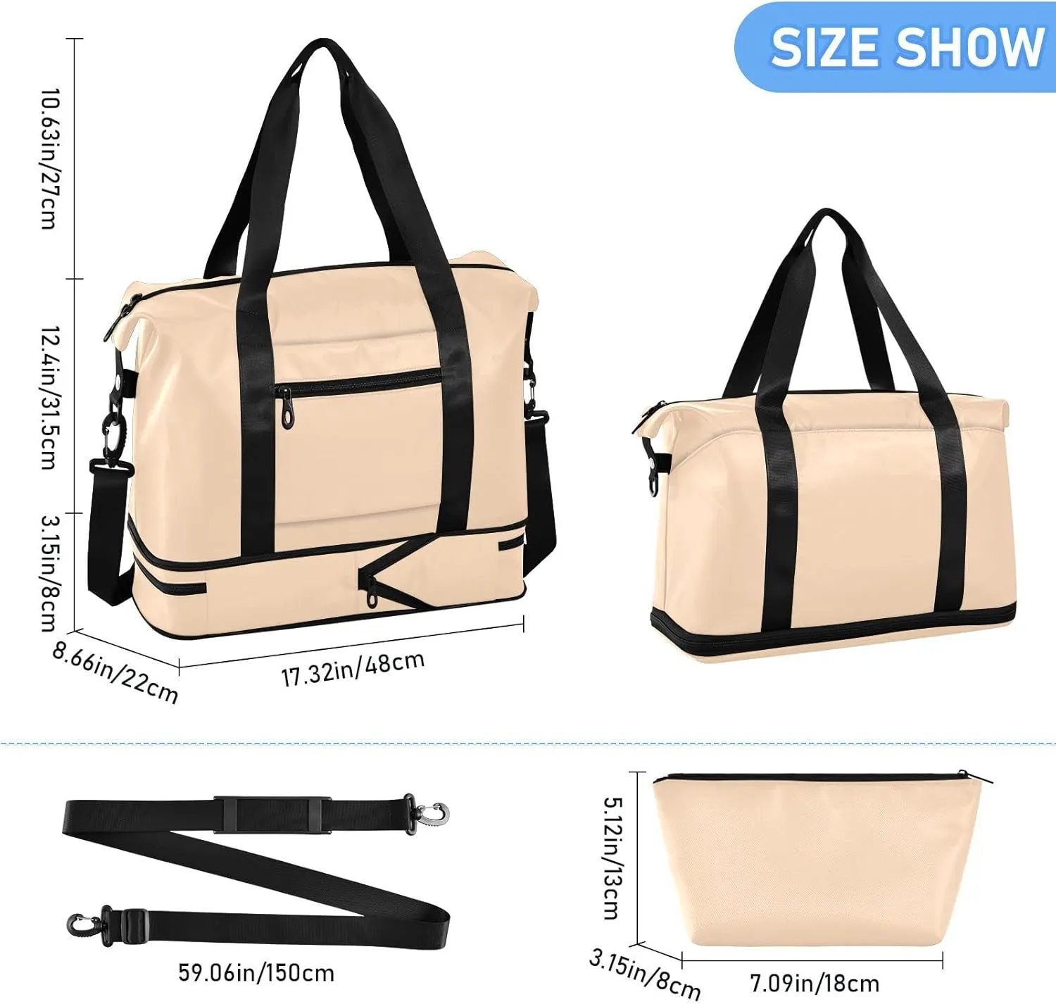 Peach Puff Gym Bag for Women and Men Travel Duffel Sports Duffel Luggage Bags with Wet Pocket Waterproof 20863