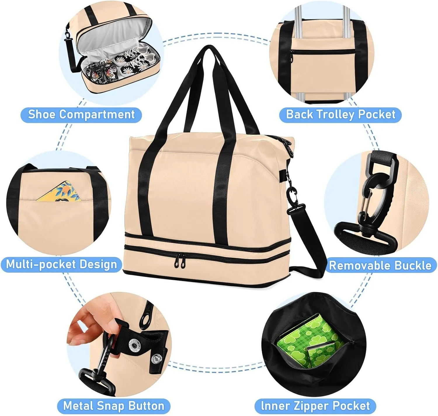 Peach Puff Gym Bag for Women and Men Travel Duffel Sports Duffel Luggage Bags with Wet Pocket Waterproof 20863