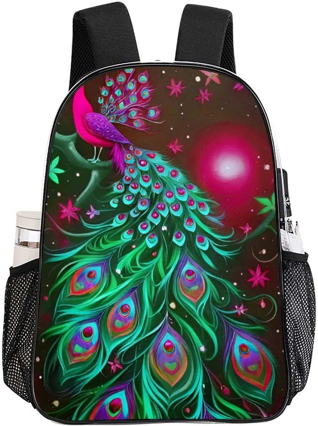 Peacock Animal Oil Painting Daypack Backpack Transparent Multipurpose Anti-Theft Shoulder Bag Big Capacity Gym Outdoor Hiking Backpack With Smooth Zippers