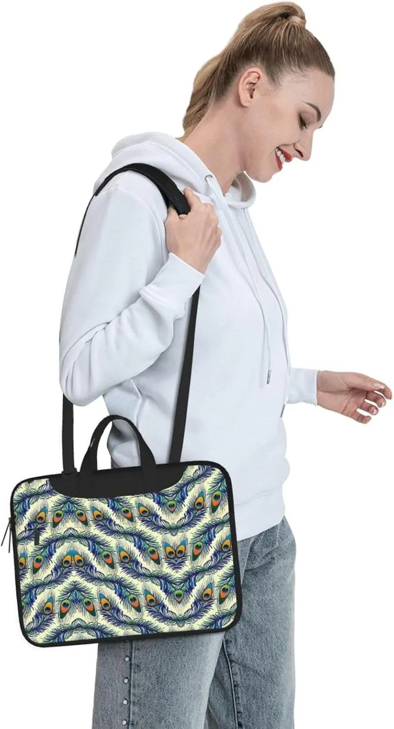 Peacock Feather Print Laptop Bag,Can Use It Freely As A Shoulder Bag,Crossbody Bag,And Briefcase