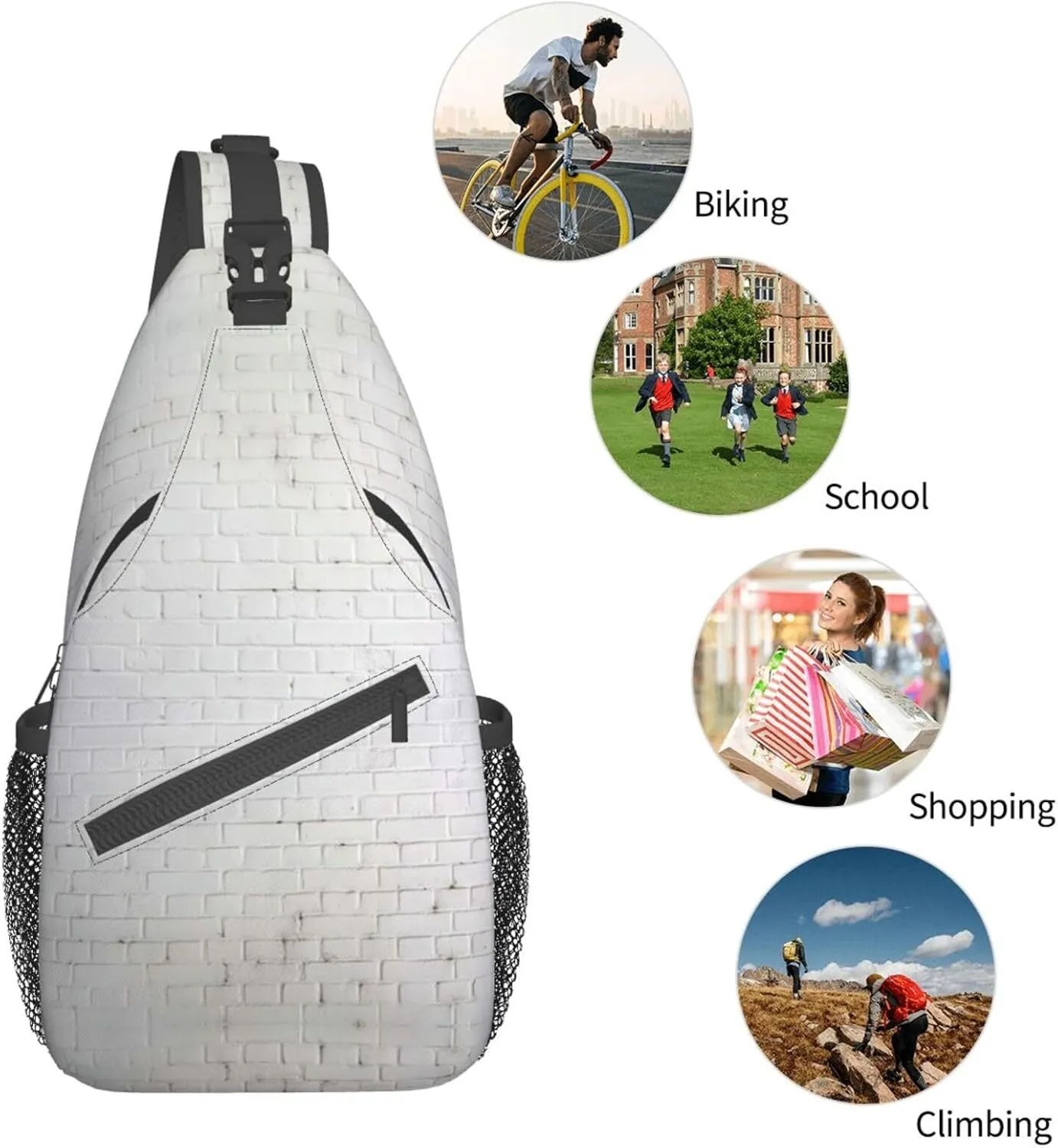 Penguin Balloon Snowflake Printed Canvas Sling Bag Crossbody Backpack, Hiking Daypack Chest Bag For Women Men