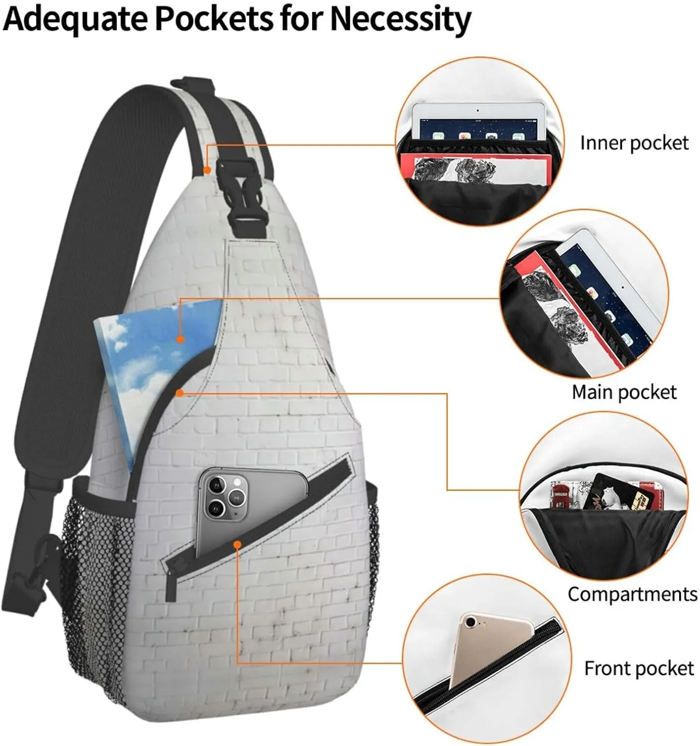 Penguin Balloon Snowflake Printed Canvas Sling Bag Crossbody Backpack, Hiking Daypack Chest Bag For Women Men