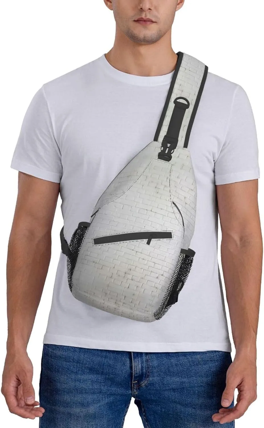 Penguin Balloon Snowflake Printed Canvas Sling Bag Crossbody Backpack, Hiking Daypack Chest Bag For Women Men