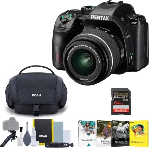 Pentax KF DSLR Camera (Black) and PENTAX DA L 18-55mm F3.5-5.6 AL WR Lens Bundle with Accessory Kit, Photo Edit Software, Memory Card (4 Items)