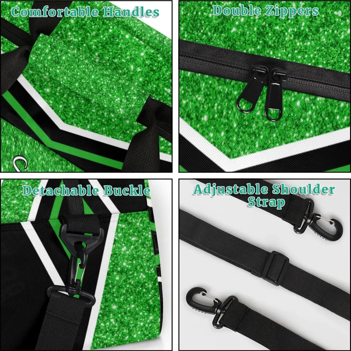 Personalized Cheer Bag with Name Custom Cheerleader Bags Cheer Dance Bag Customize Cheer Duffel Bag Overnight Weekender Bag, Green