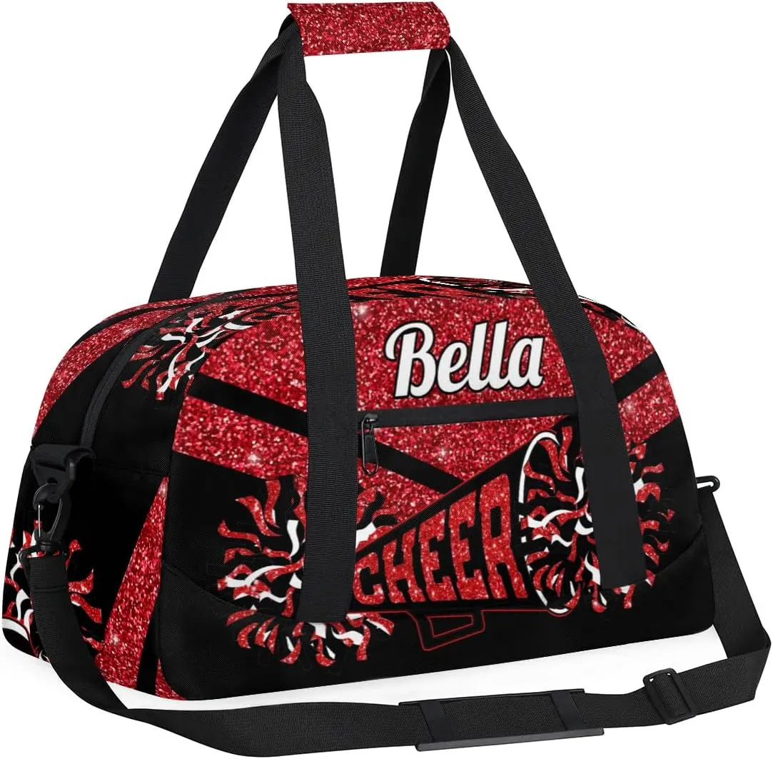 Personalized Cheerleader Bag Custom Sport Duffel Bags with Your Name Gymnastics Travel Bag Dance Bag Sleepover Weekender Bag, Red Glitter