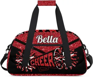 Personalized Cheerleader Bag Custom Sport Duffel Bags with Your Name Gymnastics Travel Bag Dance Bag Sleepover Weekender Bag, Red Glitter