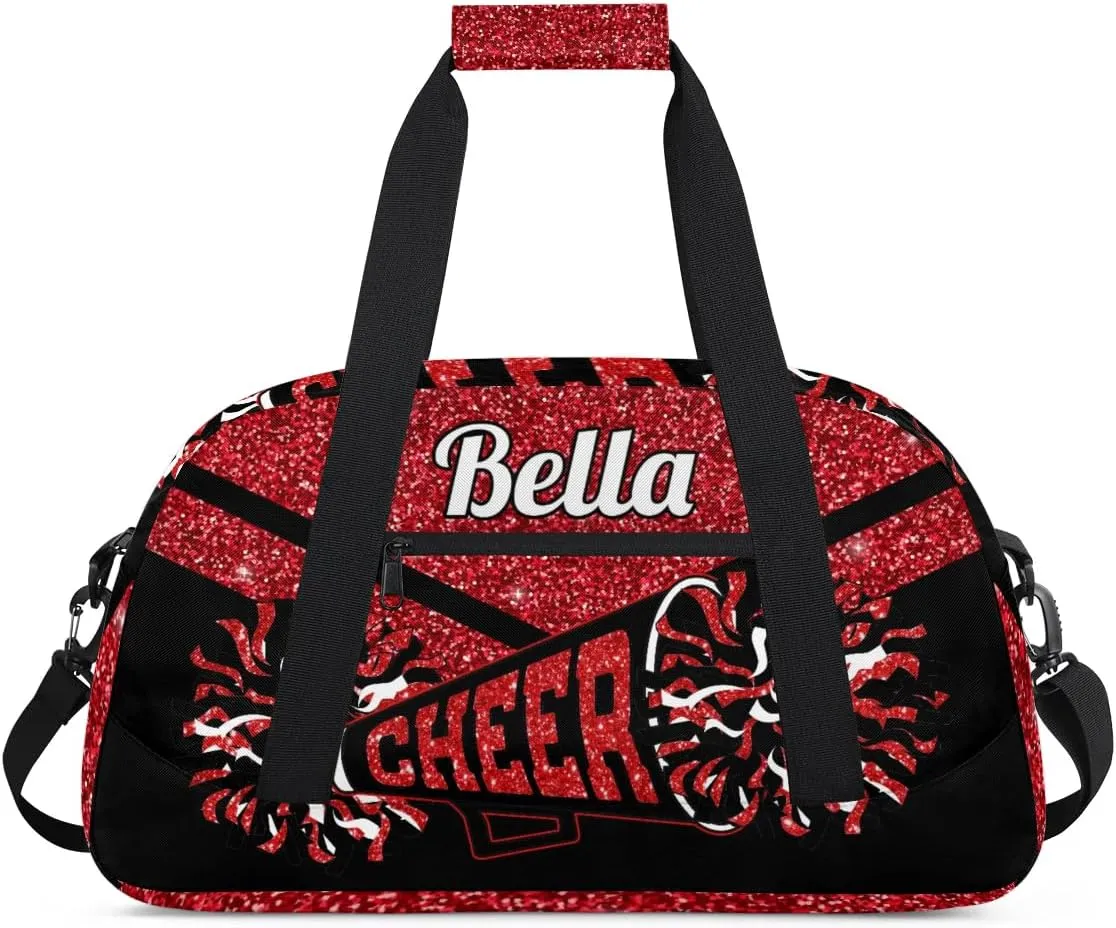 Personalized Cheerleader Bag Custom Sport Duffel Bags with Your Name Gymnastics Travel Bag Dance Bag Sleepover Weekender Bag, Red Glitter
