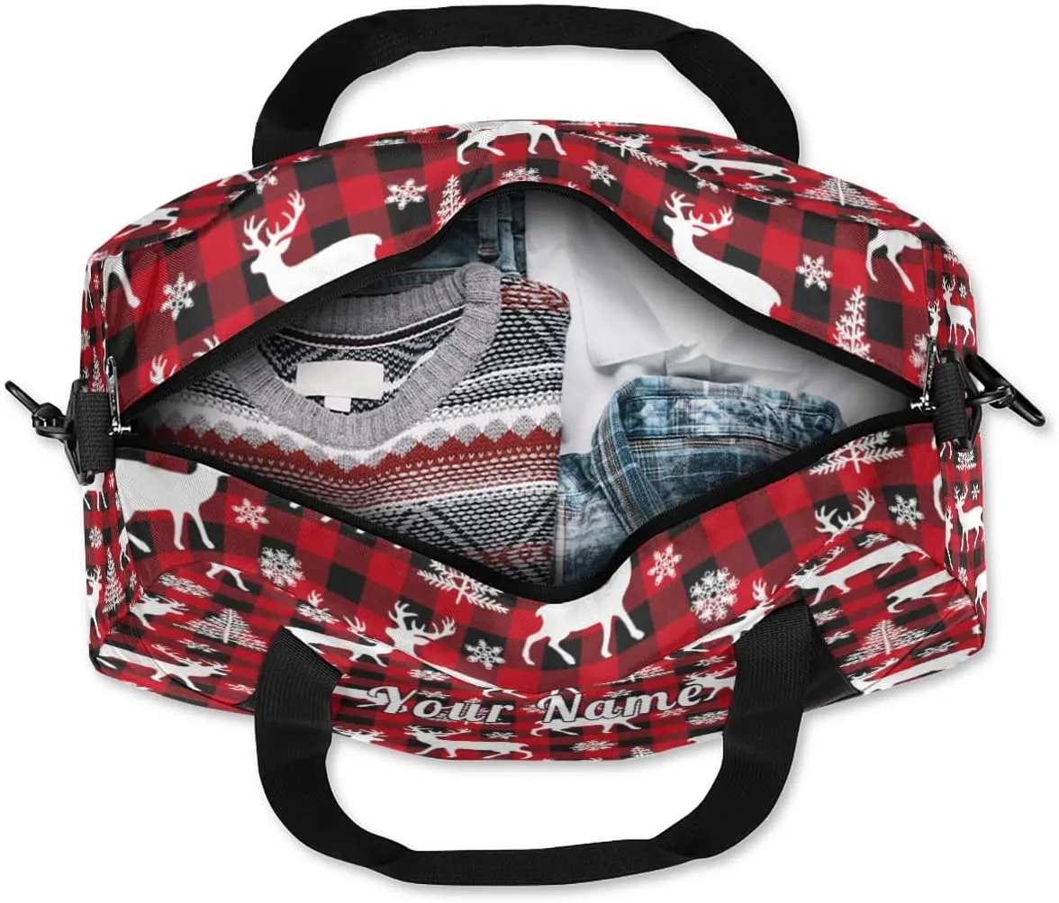 Personalized Kids Duffel Bag Christmas Reindeer Deer,Custom Sport Gym Bag for Boys Girls,WWeekender Overnight Bags Travel Duffel Bag,Customized Kids Gift