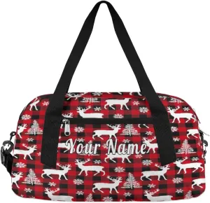 Personalized Kids Duffel Bag Christmas Reindeer Deer,Custom Sport Gym Bag for Boys Girls,WWeekender Overnight Bags Travel Duffel Bag,Customized Kids Gift
