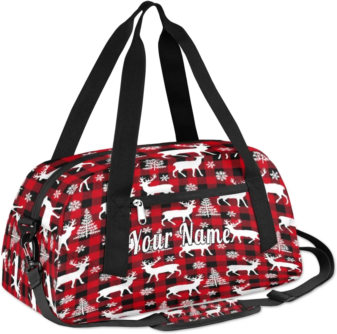 Personalized Kids Duffel Bag Christmas Reindeer Deer,Custom Sport Gym Bag for Boys Girls,WWeekender Overnight Bags Travel Duffel Bag,Customized Kids Gift