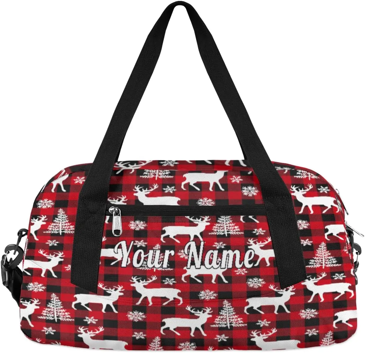 Personalized Kids Duffel Bag Christmas Reindeer Deer,Custom Sport Gym Bag for Boys Girls,WWeekender Overnight Bags Travel Duffel Bag,Customized Kids Gift