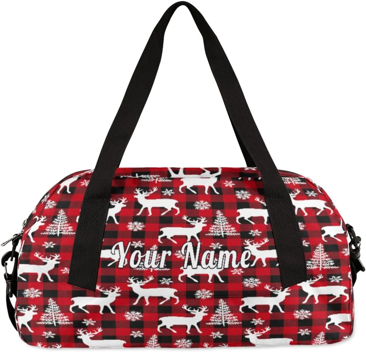 Personalized Kids Duffel Bag Christmas Reindeer Deer,Custom Sport Gym Bag for Boys Girls,WWeekender Overnight Bags Travel Duffel Bag,Customized Kids Gift