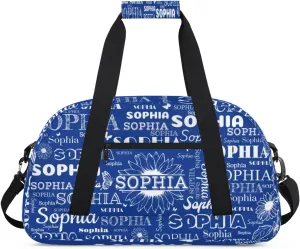 Personalized Sports Duffel Bag with Name for Women Men, Custom Gym Bags Dance Duffel Bags, Travel Overnight Carry-On Duffel Bag, Cobalt Blue Sunflower