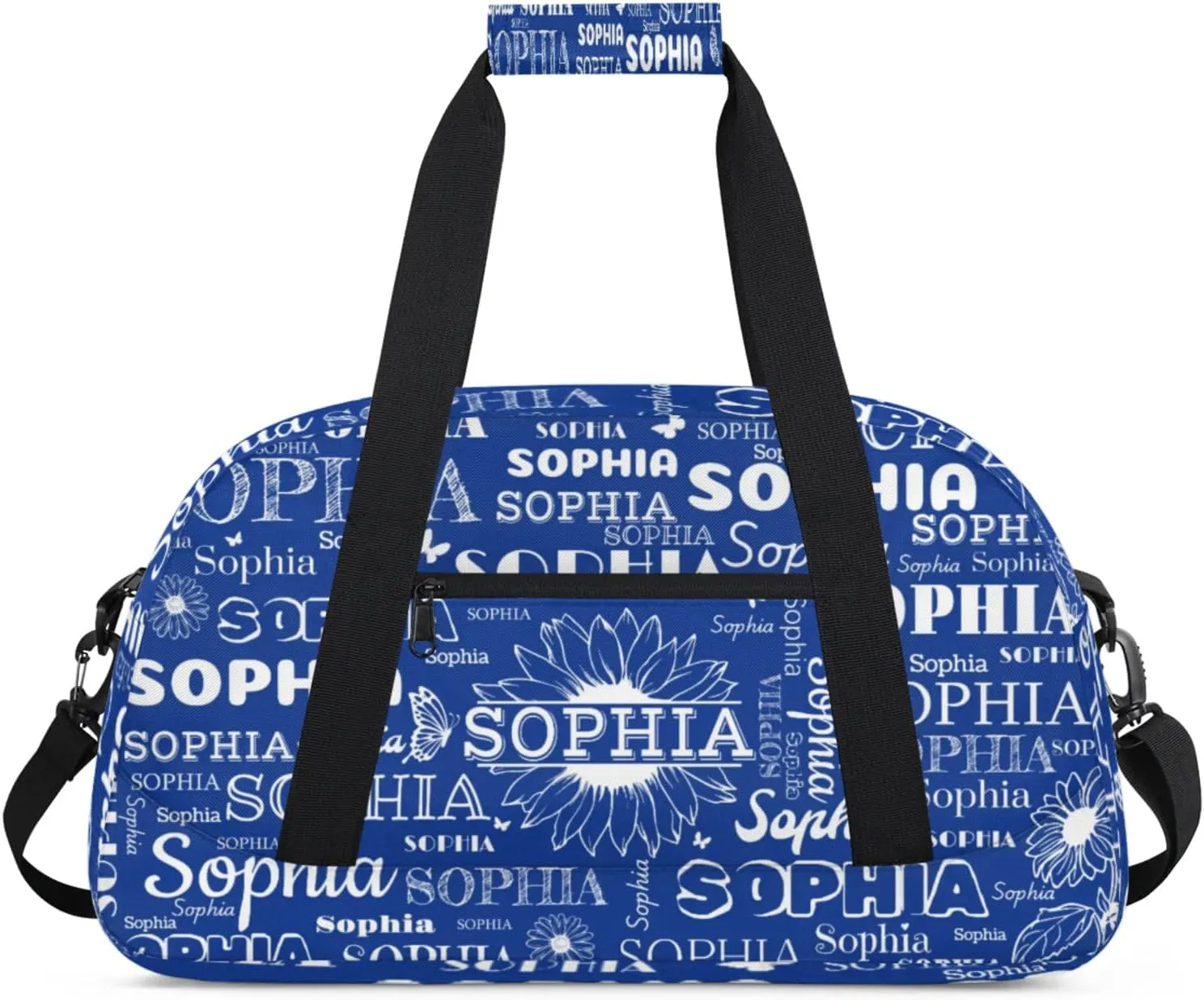 Personalized Sports Duffel Bag with Name for Women Men, Custom Gym Bags Dance Duffel Bags, Travel Overnight Carry-On Duffel Bag, Cobalt Blue Sunflower