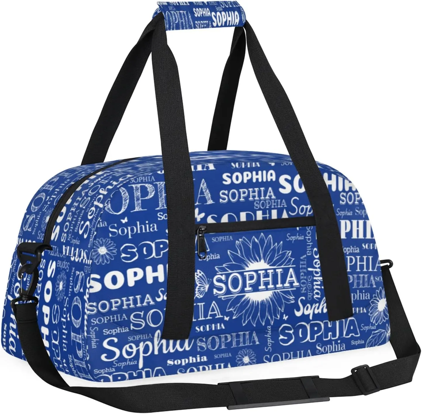 Personalized Sports Duffel Bag with Name for Women Men, Custom Gym Bags Dance Duffel Bags, Travel Overnight Carry-On Duffel Bag, Cobalt Blue Sunflower