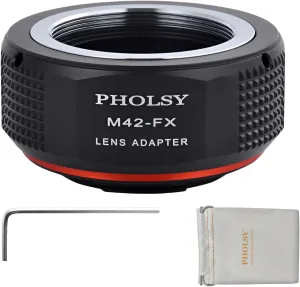 PHOLSY M42 to FX Lens Mount Adapter Compatible with M42 42mm Screw Mount Lens to Fujifilm X Mount Camera Body, M42 to Fuji X