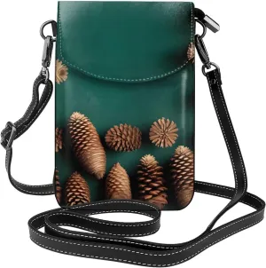 Pine Cone Border Women'S Crossbody Bag, Zipper Phone Wallet, &Cute Purse, Shoulder Bag, Detachable Shoulder Strap