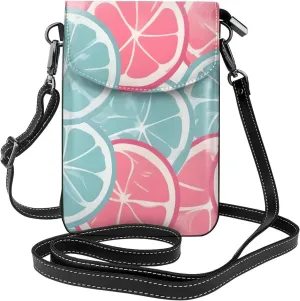 Pink Blue Citrus Slices Women'S Crossbody Bag, Zipper Phone Wallet, &Cute Purse, Shoulder Bag, Detachable Shoulder Strap