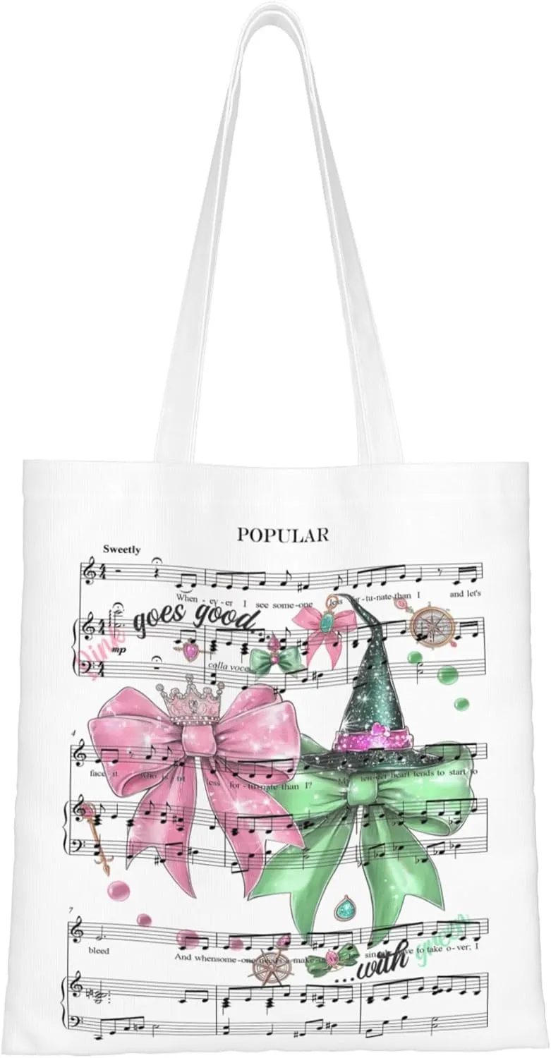 Pink Goes Good with Green Elphaba & Glinda Musical Tote Bag Fans Gift Popular Shoulder Bag Popular Witch Merch Women's Tote (White Popular)