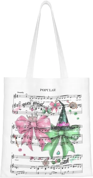 Pink Goes Good with Green Elphaba & Glinda Musical Tote Bag Fans Gift Popular Shoulder Bag Popular Witch Merch Women's Tote (White Popular)