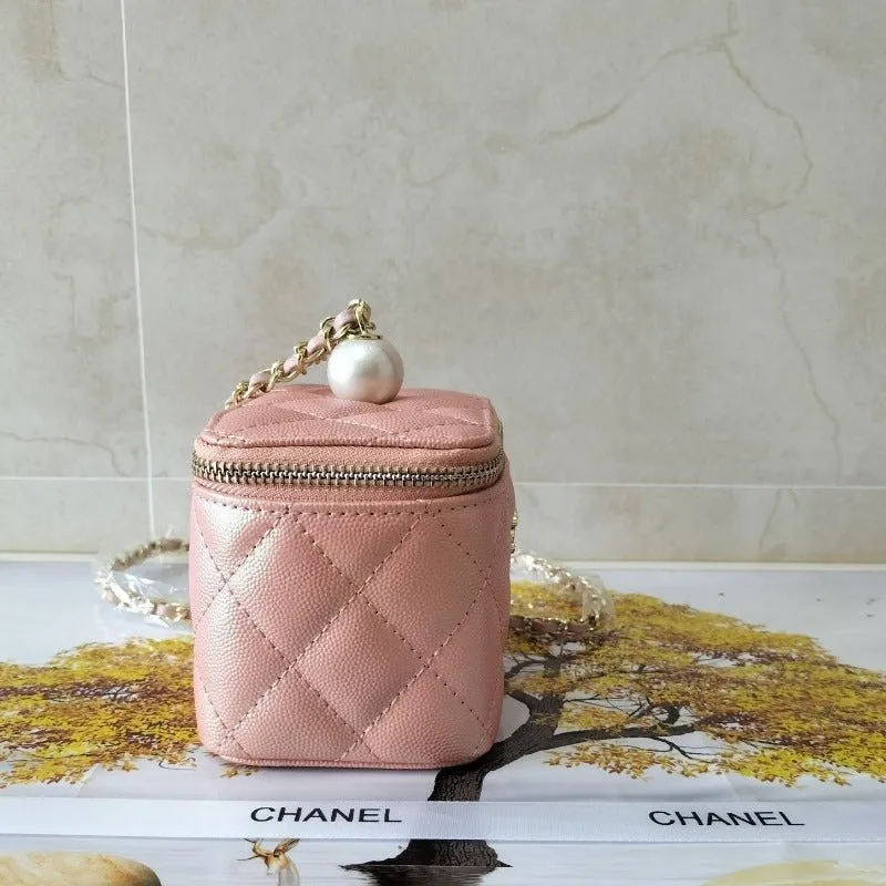 Pink Light Quilted Pearl Beautifully crafted Mini Vanity Caviar User-friendly ESMEE Case -