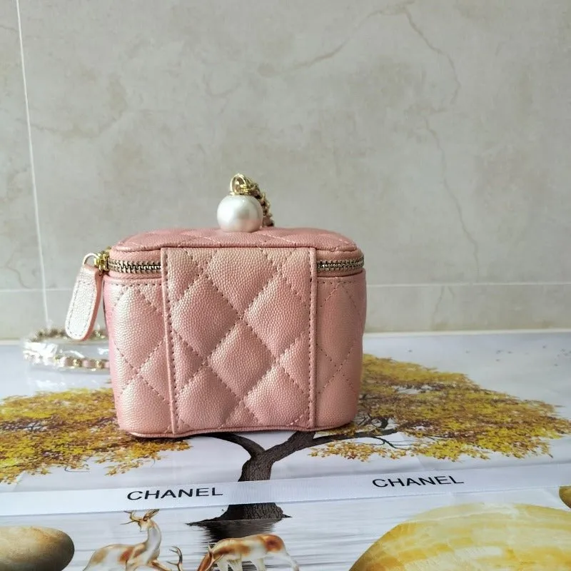 Pink Light Quilted Pearl Beautifully crafted Mini Vanity Caviar User-friendly ESMEE Case -