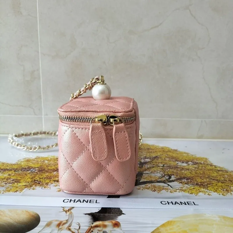 Pink Light Quilted Pearl Beautifully crafted Mini Vanity Caviar User-friendly ESMEE Case -