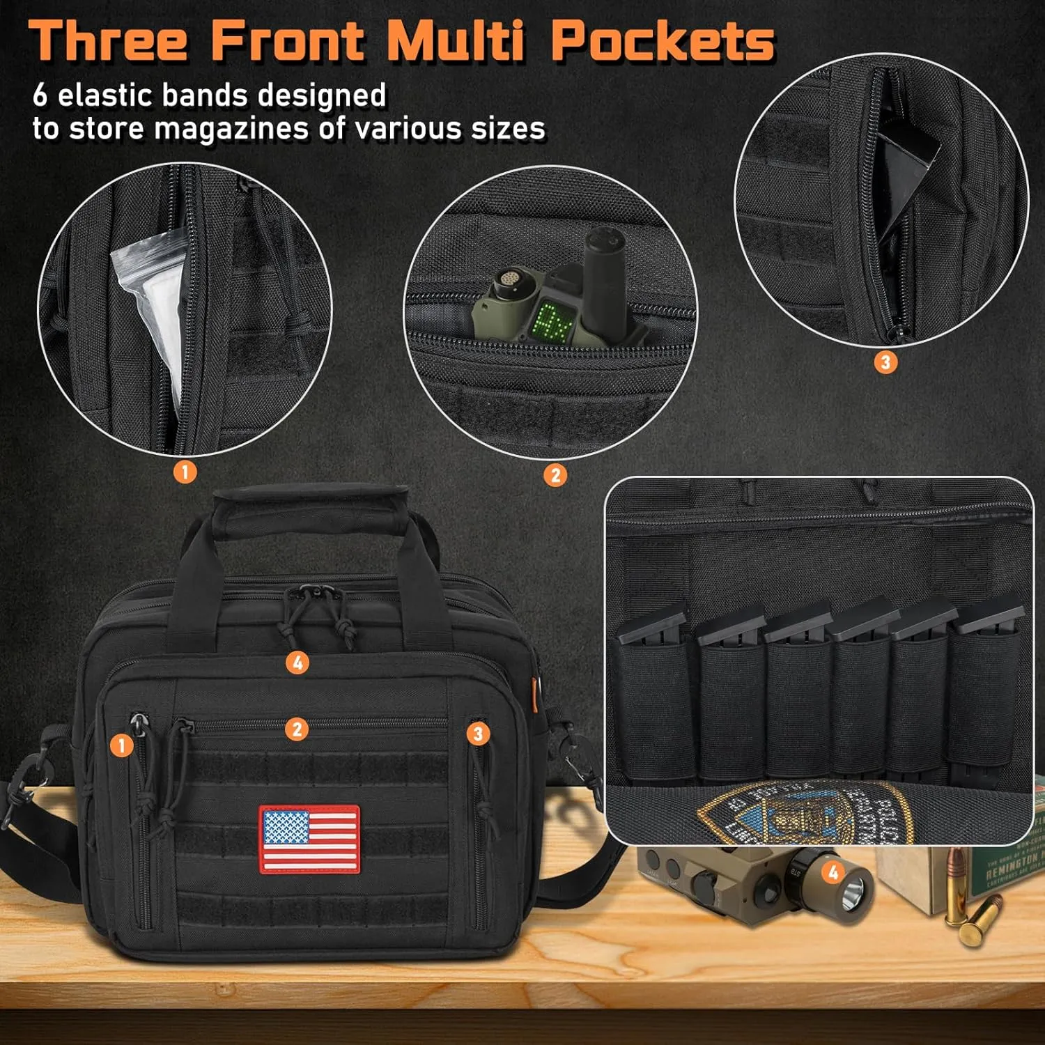 Pistol Case, Gun Range Bags For 2 Pistols 6 Magazines Carrying Shooting Bag with Lockable Zipper for Shooting Range Outdoor Hunting