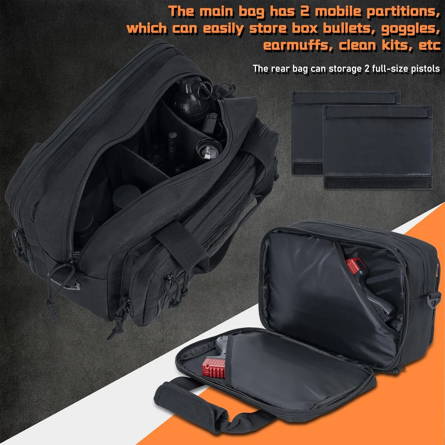 Pistol Case, Gun Range Bags For 2 Pistols 6 Magazines Carrying Shooting Bag with Lockable Zipper for Shooting Range Outdoor Hunting