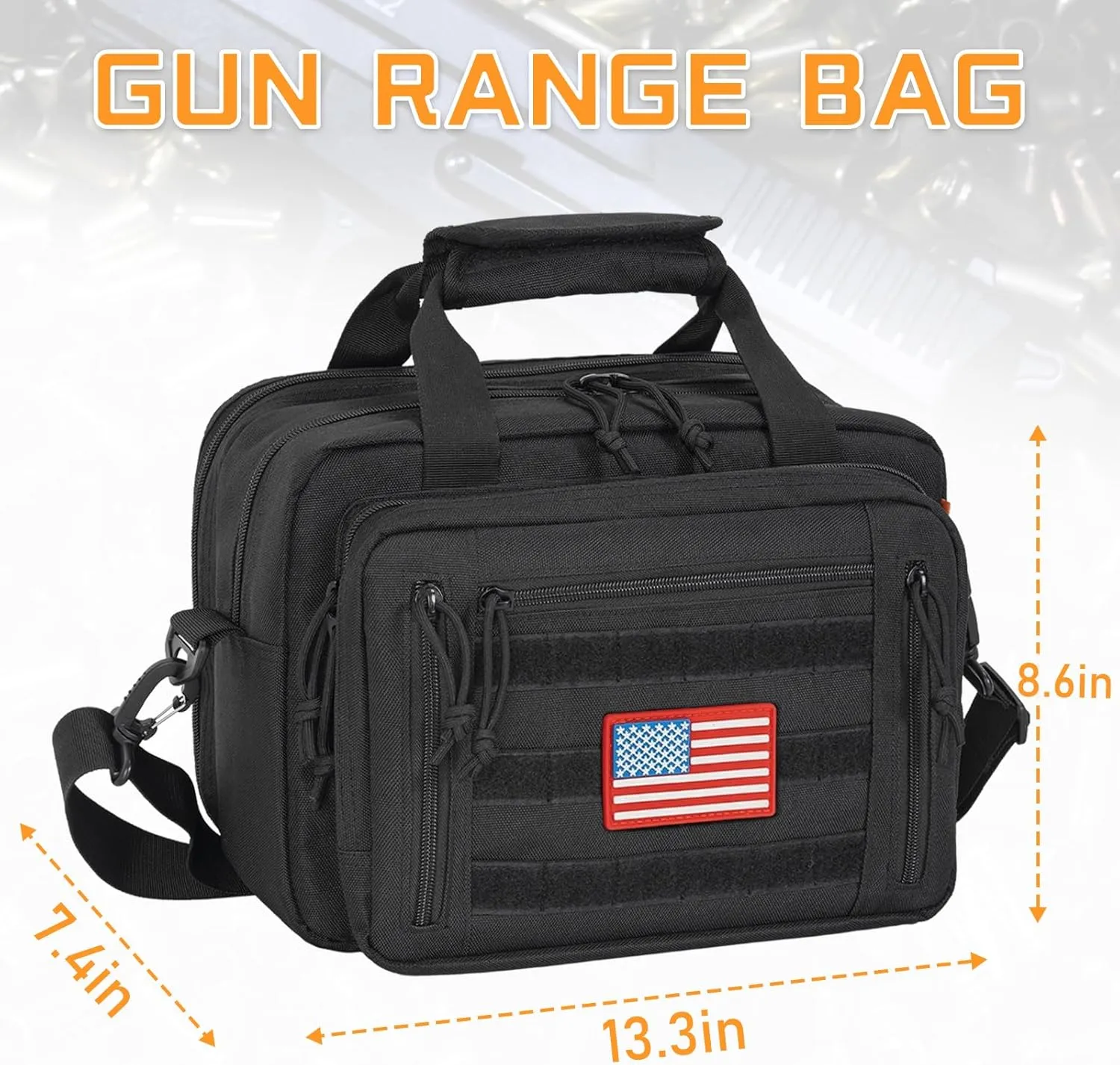 Pistol Case, Gun Range Bags For 2 Pistols 6 Magazines Carrying Shooting Bag with Lockable Zipper for Shooting Range Outdoor Hunting