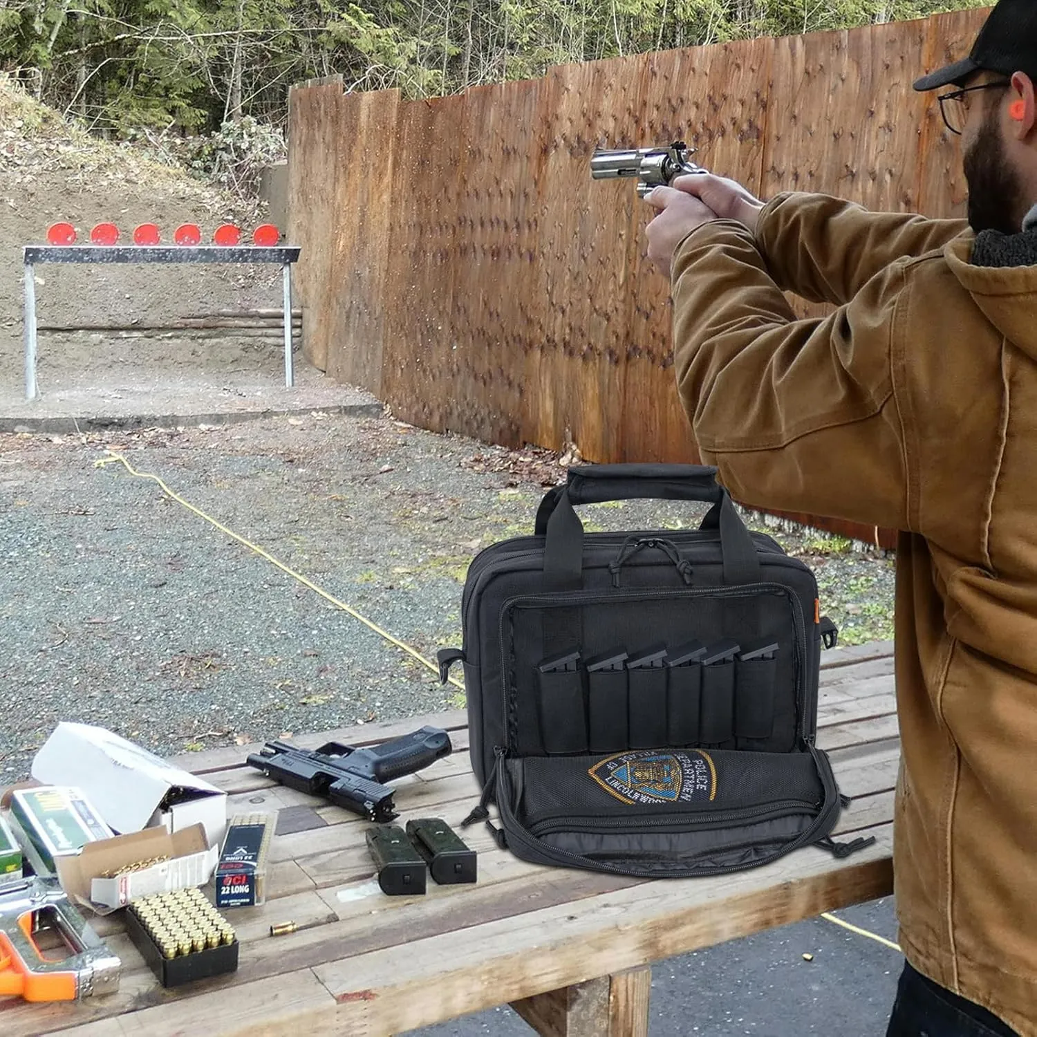 Pistol Case, Gun Range Bags For 2 Pistols 6 Magazines Carrying Shooting Bag with Lockable Zipper for Shooting Range Outdoor Hunting