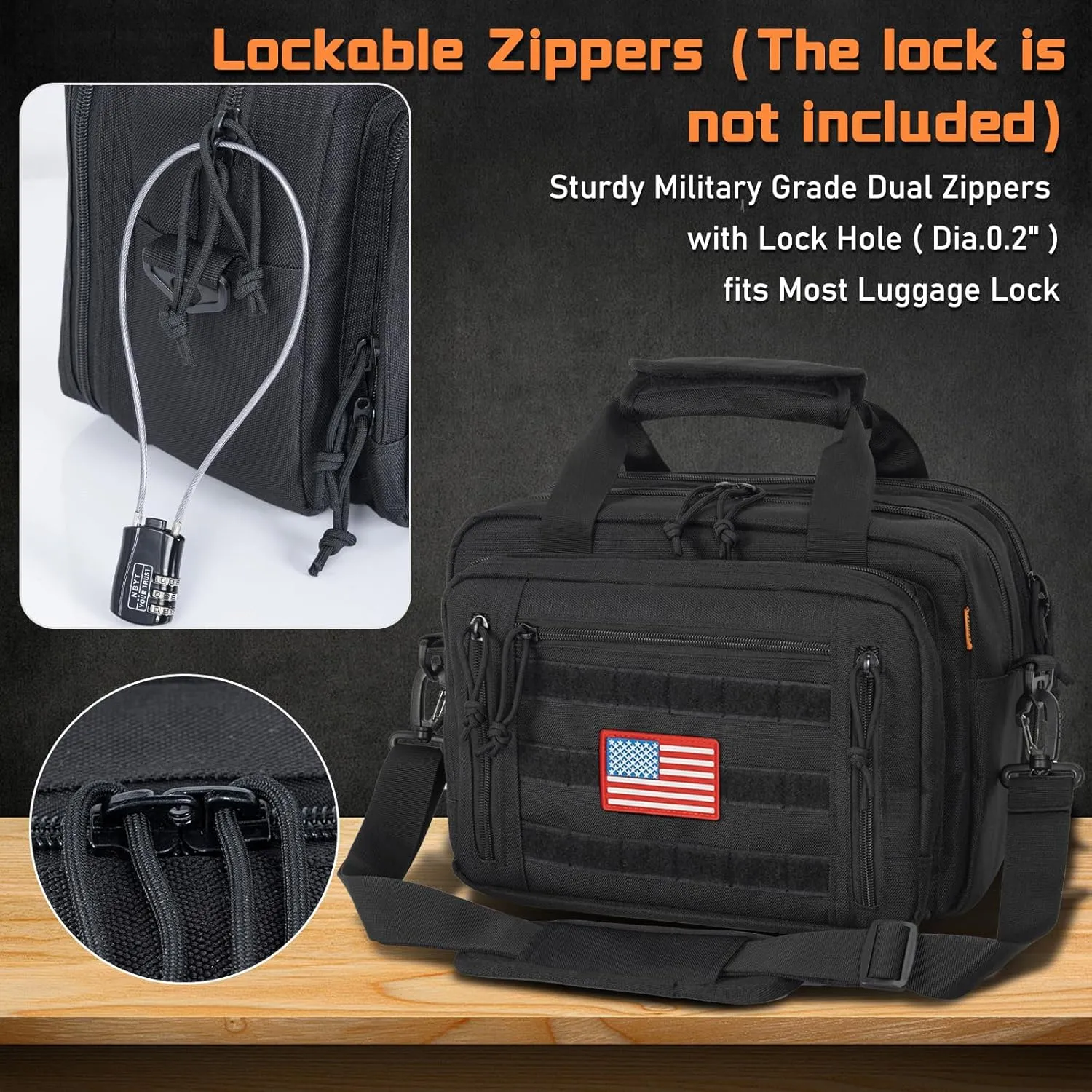 Pistol Case, Gun Range Bags For 2 Pistols 6 Magazines Carrying Shooting Bag with Lockable Zipper for Shooting Range Outdoor Hunting