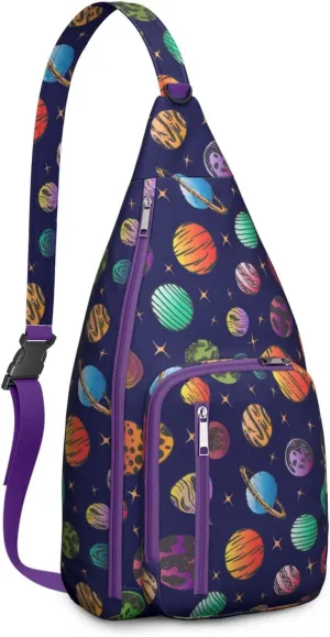 Planet Background Sun Earth Mars Venus Crossbody Bag Daypack for Women Men Lightweight Waterproof Sling Bag Backpack Hiking Cycling