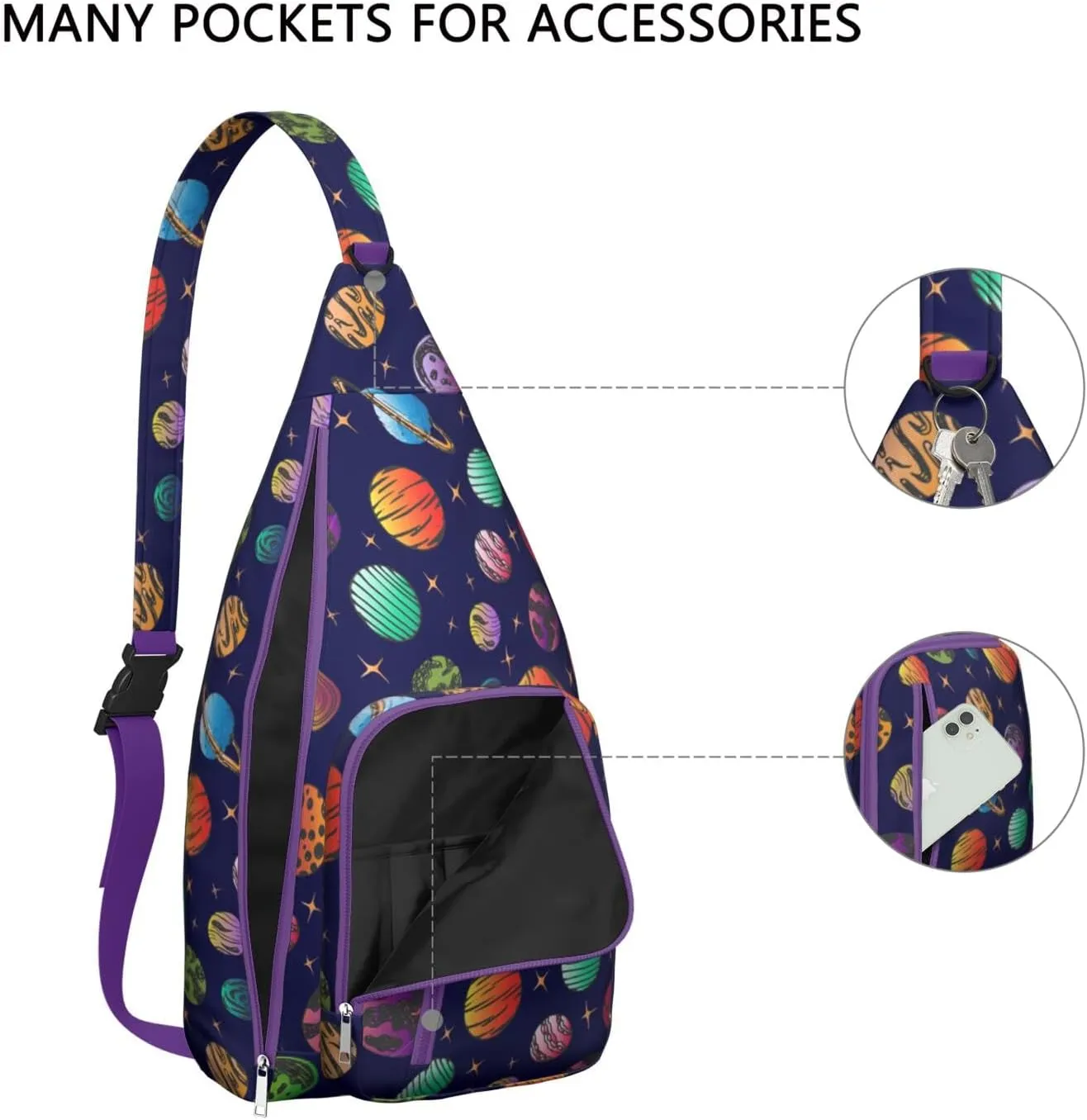 Planet Background Sun Earth Mars Venus Crossbody Bag Daypack for Women Men Lightweight Waterproof Sling Bag Backpack Hiking Cycling