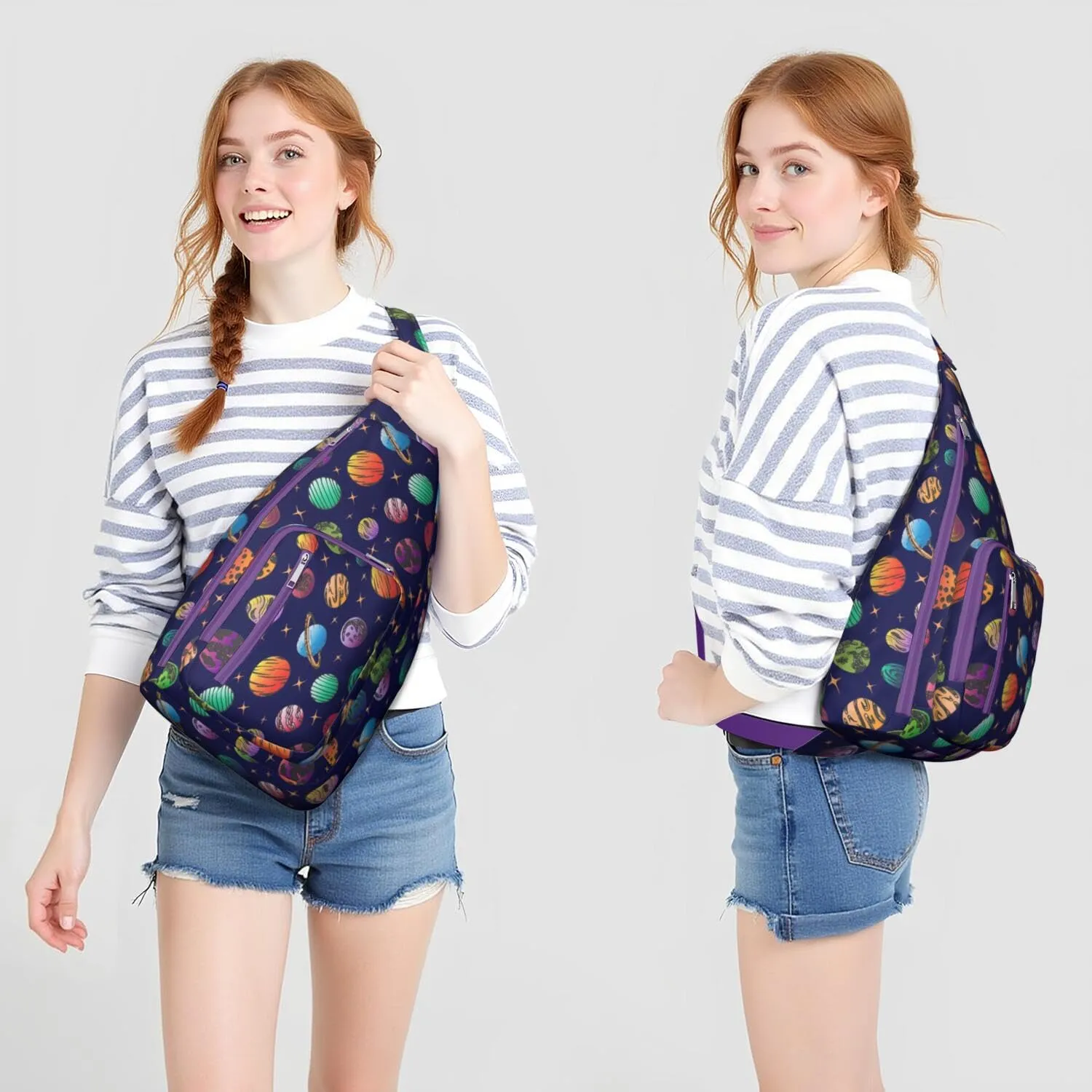 Planet Background Sun Earth Mars Venus Crossbody Bag Daypack for Women Men Lightweight Waterproof Sling Bag Backpack Hiking Cycling