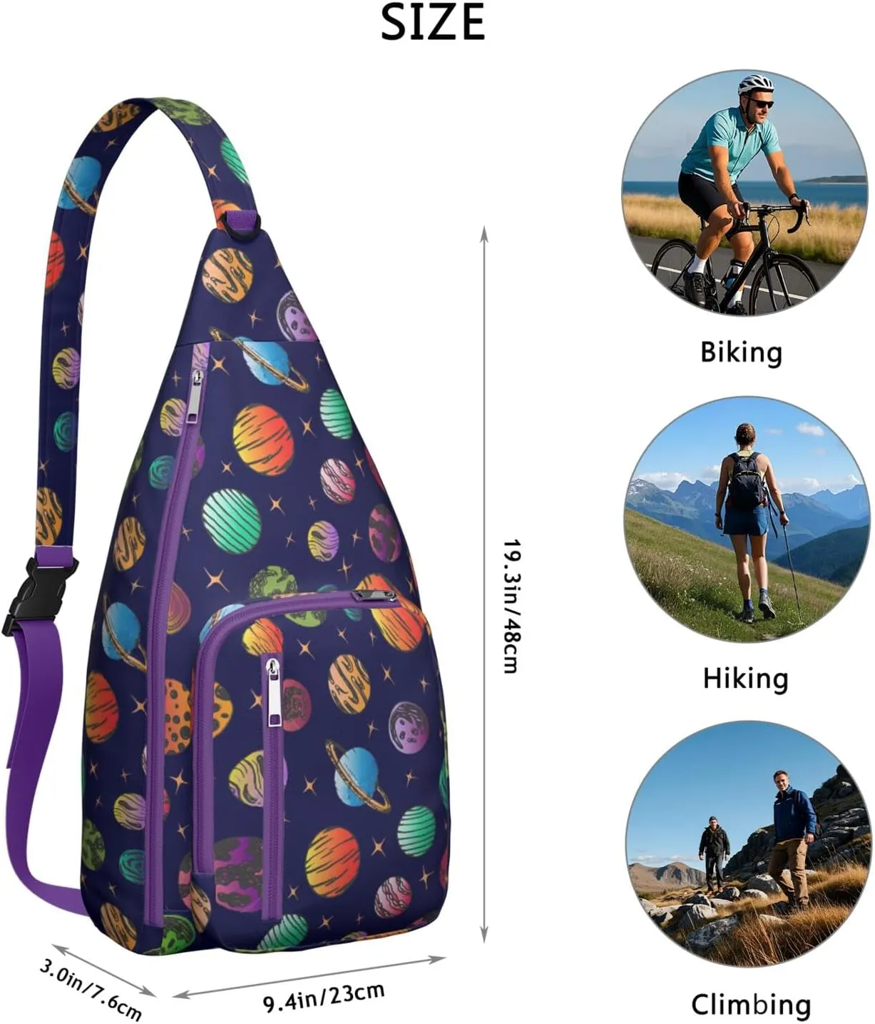 Planet Background Sun Earth Mars Venus Crossbody Bag Daypack for Women Men Lightweight Waterproof Sling Bag Backpack Hiking Cycling