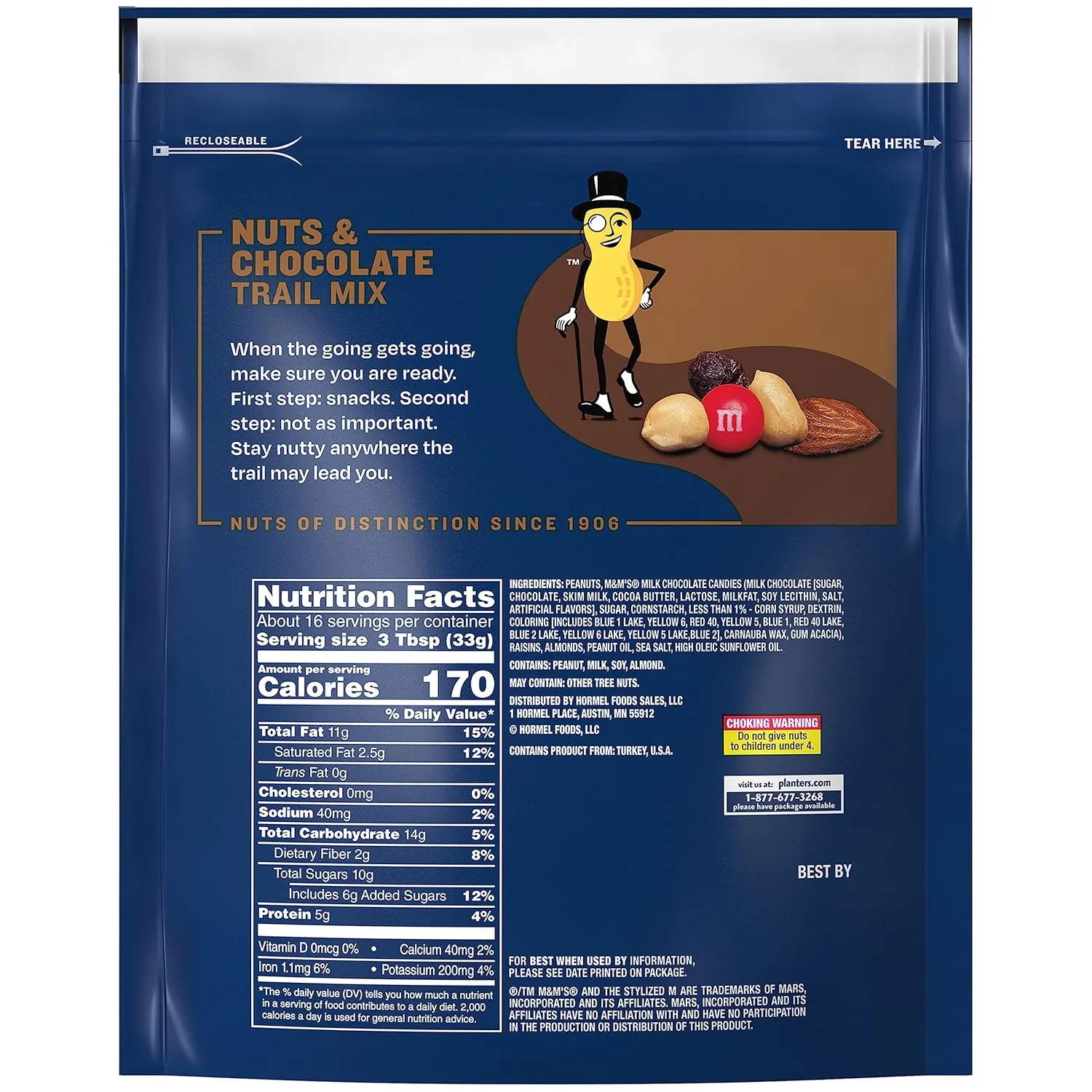PLANTERS Nut and Chocolate Trail Mix, 2 oz. Single Serve Bags (Pack of 72)