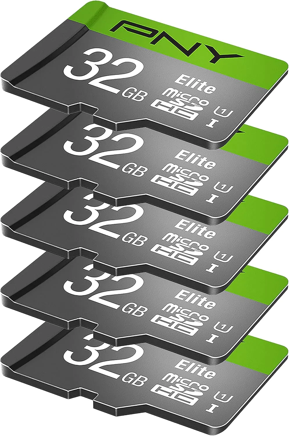 PNY 32GB Elite Class 10 U1 microSDHC Flash Memory Card - 100MB/s, Class 10, U1, Full HD, UHS-I, Micro SD, 5 Count (Pack of 1)