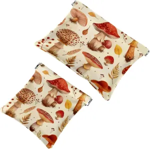 Pocket Cosmetic Bag Squeeze Top, Forest Mushroom Pattern Waterproof Travel Makeup Bag for Purse, Portable Mini Makeup Pouch No Zipper for Women