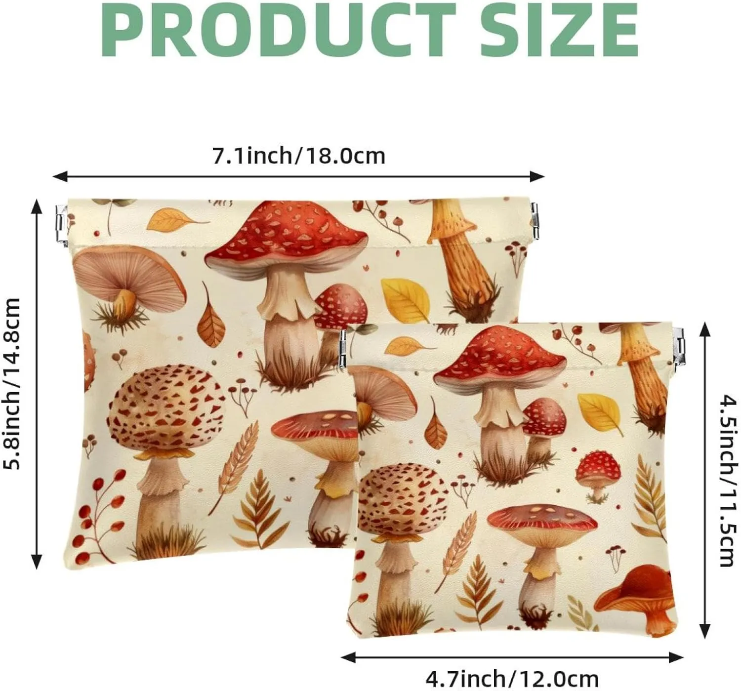 Pocket Cosmetic Bag Squeeze Top, Forest Mushroom Pattern Waterproof Travel Makeup Bag for Purse, Portable Mini Makeup Pouch No Zipper for Women